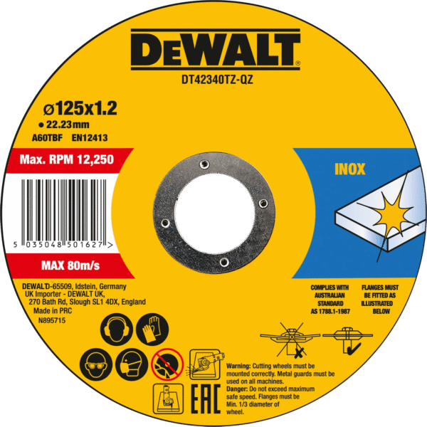 DeWalt Doorslijpschijf INOX 125x1x22