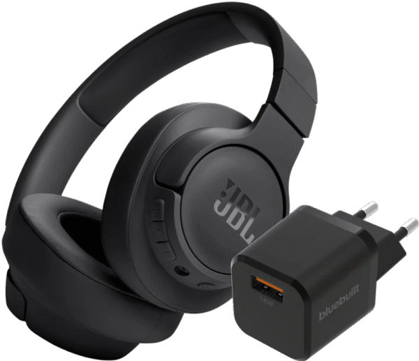 JBL Tune 720BT Zwart + BlueBuilt Quick Charge Oplader met Usb A Poort 18W Zwart
