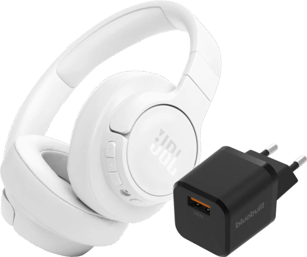 JBL Tune 770NC Wit + BlueBuilt Quick Charge Oplader met Usb A Poort 18W Zwart