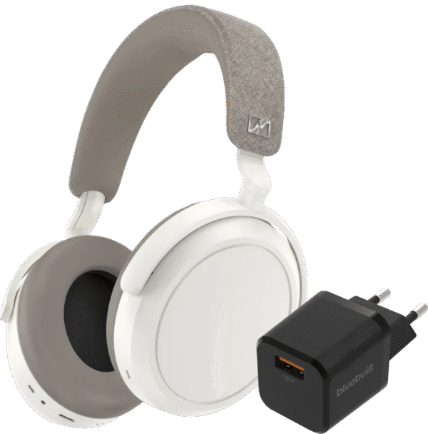 Sennheiser Momentum 4 Wireless Wit + BlueBuilt Quick Charge Oplader met Usb A Poort 18W