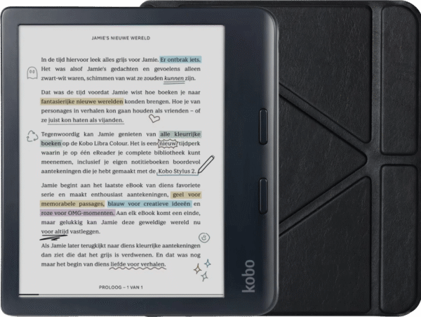 Kobo Libra Colour Zwart + BlueBuilt Book Case Zwart