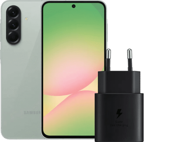 Samsung Galaxy A56 128GB Groen 5G + Samsung Oplader 25 Watt Zwart
