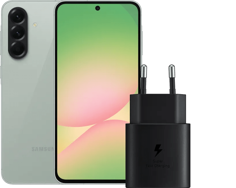 Samsung galaxy a56 128gb groen 5g + samsung oplader 25 watt zwart 1 Samsung galaxy a56 128gb groen 5g + samsung oplader 25 watt zwart