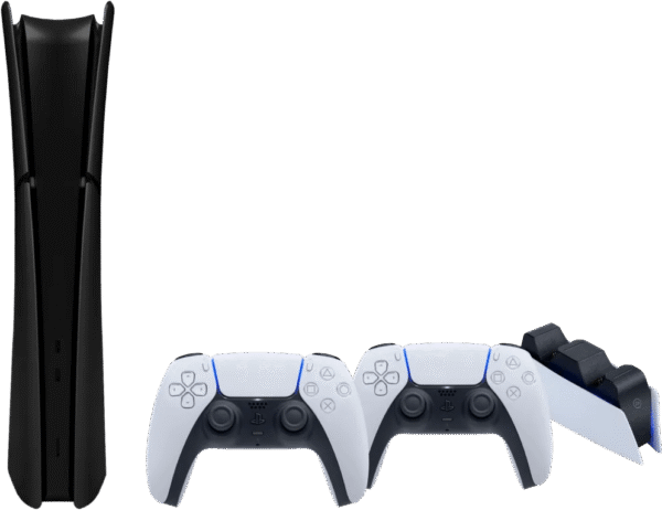 PS5 Slim Digital Edition + Covers Zwart + Extra Controller Wit + Oplaadstation