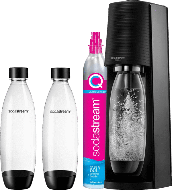 SodaStream TERRA Zwart + Kunststof flessen 1 liter 2-pack