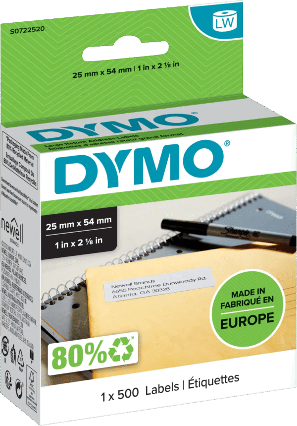 DYMO Etiket voor retouradres 25x54mm 500 stuks