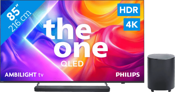 Philips Ambilight 85" PUS9000 QLED 4K (2025) + JBL Bar 800 M2 Zwart