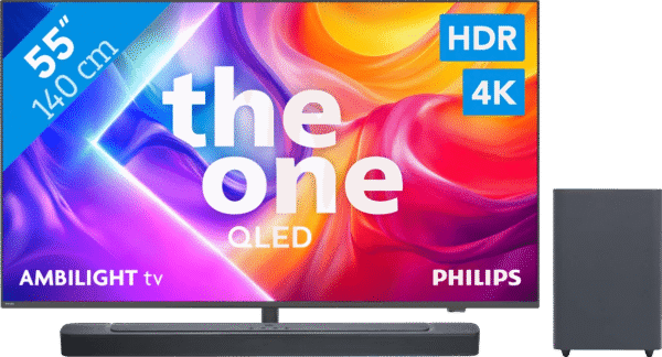 Philips Ambilight 55" PUS9000 QLED 4K (2025) + JBL Bar 2.1 Deep Bass M2 Zwart