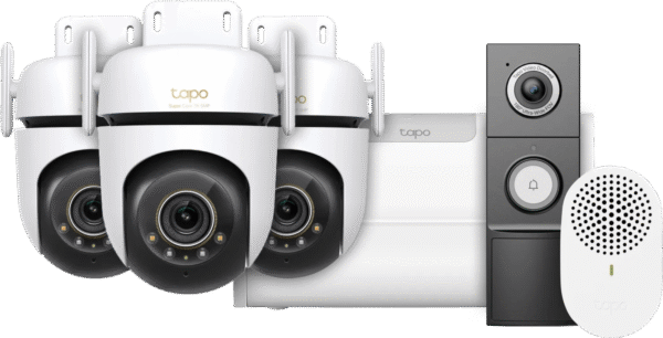TP-Link Tapo C530WS 3-Pack + H500 Smart HomeBase + D235 Smart Battery & Wired Doorbell