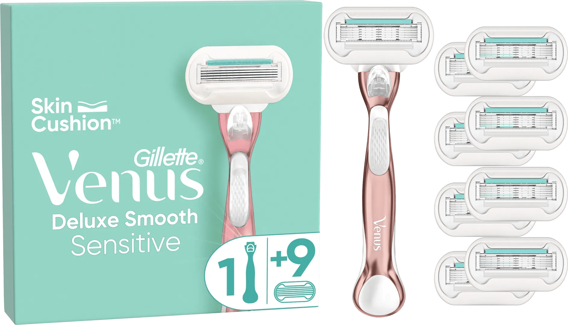 Gillette venus deluxe smooth sensitive + 9 navulmesjes 1 Gillette venus deluxe smooth sensitive + 9 navulmesjes