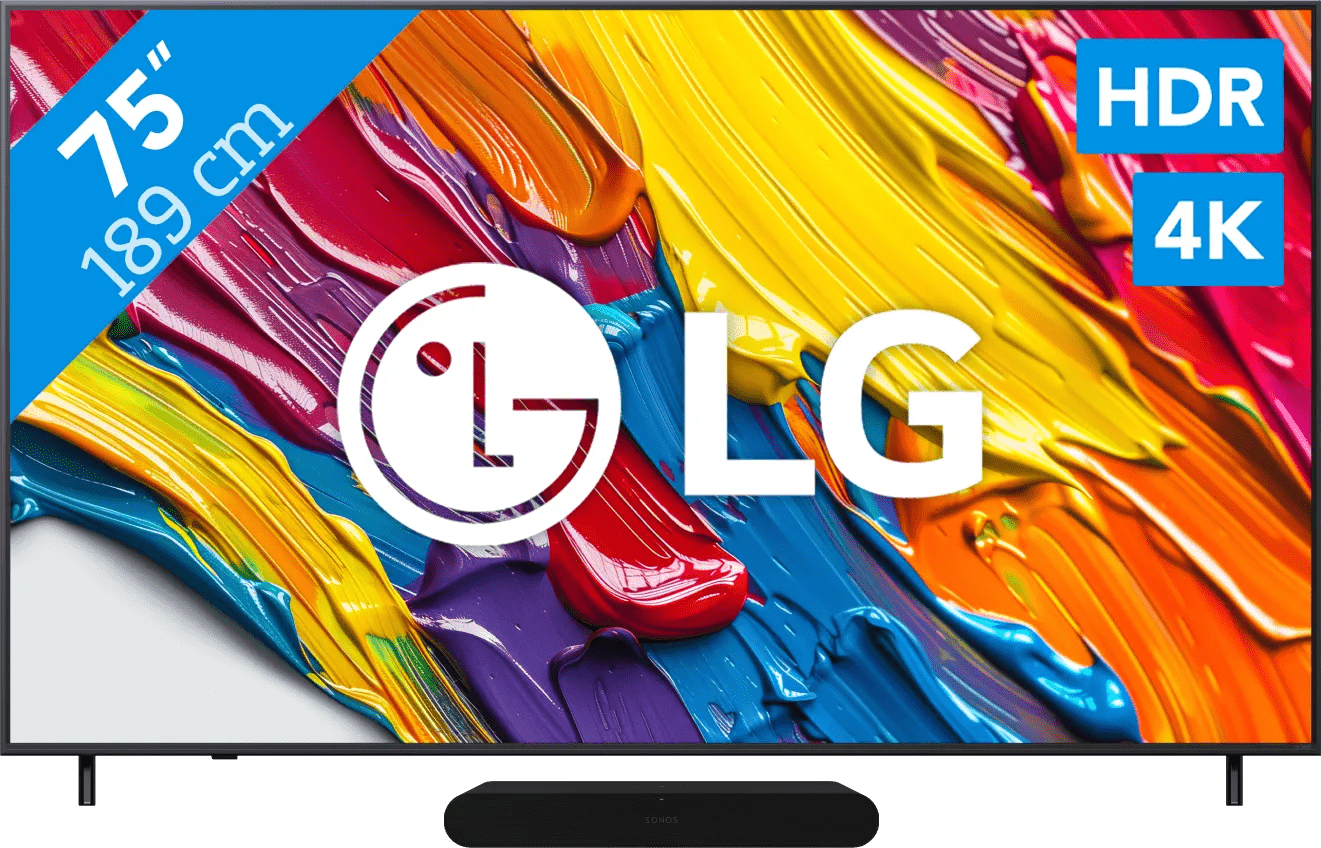 Lg 75" qned82 4k (2025) + sonos ray zwart 1 Lg 75" qned82 4k (2025) + sonos ray zwart