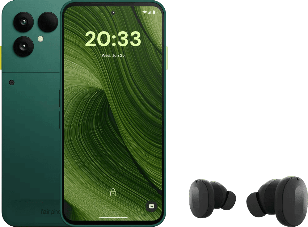 Fairphone 6 256gb groen 5g + fairphone fairbuds true wireless earbuds zwart 1 Fairphone 6 256gb groen 5g + fairphone fairbuds true wireless earbuds zwart