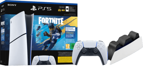 PlayStation 5 Slim Digital Edition Fortnite bundel + Extra Controller Wit + Oplaadstation