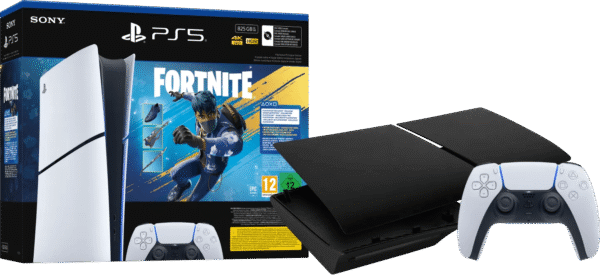 PlayStation 5 Slim Digital Edition Fortnite bundel + Covers Zwart + Extra Controller Wit
