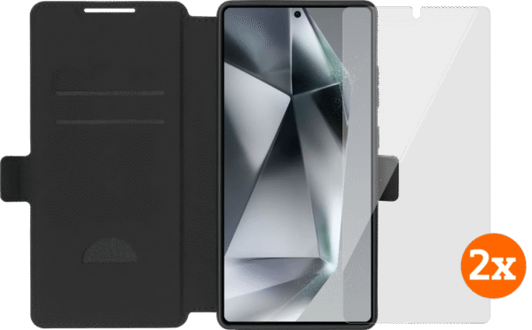 BlueBuilt Samsung Galaxy S25 Ultra Book Case Zwart + Screenprotector Glas Duo Pack