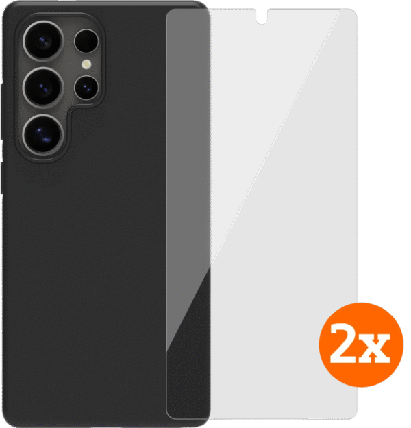 BlueBuilt Samsung Galaxy S25 Ultra Back Cover Zwart + Screenprotector Glas Duo Pack