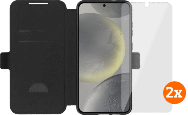 BlueBuilt Galaxy S25 Plus Book Case Zwart + Screenprotector Glas Duo Pack