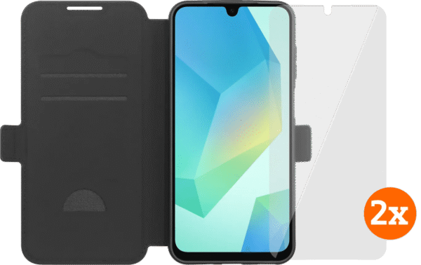 BlueBuilt Samsung Galaxy A17 4G/5G Book Case Zwart + Screenprotector Glas Duo Pack