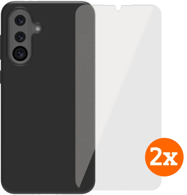 BlueBuilt Samsung Galaxy A36 Back Cover Zwart + Screenprotector Glas Duo Pack