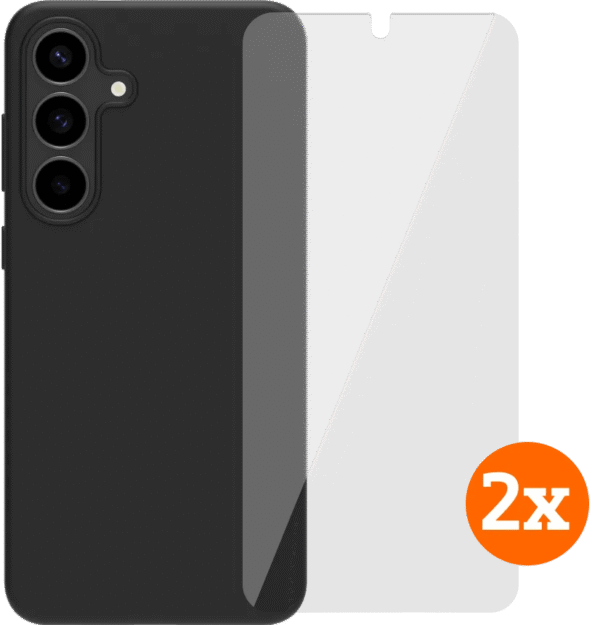 BlueBuilt Samsung Galaxy S25 FE Back Cover Zwart + Screenprotector Glas Duo Pack
