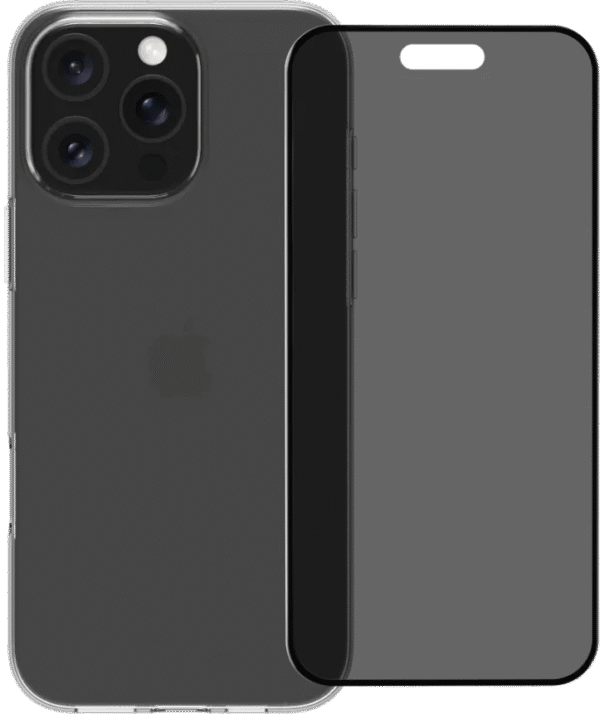 BlueBuilt Back Cover iPhone 16 Pro Max Transparant + Privacy Filter Screenprotector Glas