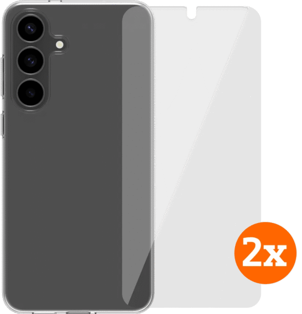 BlueBuilt Samsung Galaxy S25 FE Back Cover Transparant + Screenprotector Glas Duo Pack