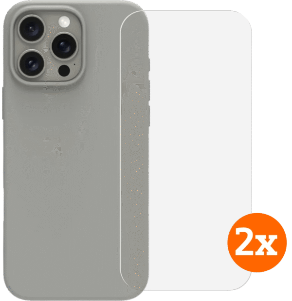 BlueBuilt Back Cover iPhone 16 Pro Max Grijs + Screenprotector Glas Duo Pack