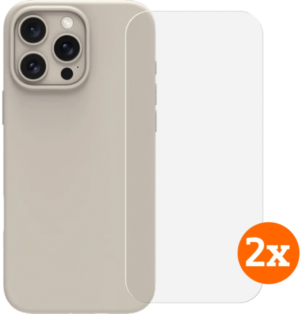 BlueBuilt Back Cover iPhone 16 Pro Max Beige + Screenprotector Glas Duo Pack