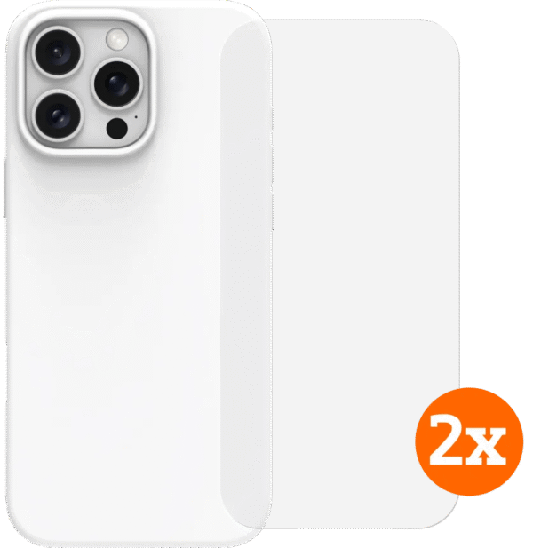 BlueBuilt Back Cover iPhone 16 Pro Max Wit + Screenprotector Glas Duo Pack