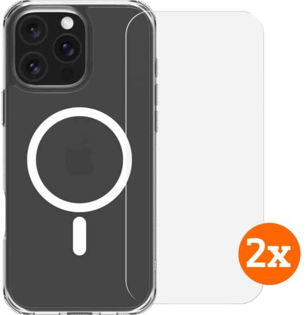 BlueBuilt Protective Back Cover met MagSafe iPhone 16 Pro Max + Screenprotector Duo Pack