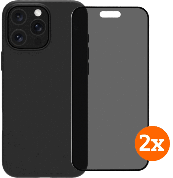 BlueBuilt Back Cover iPhone 16 Pro Max Zwart + Privacy Filter Screenprotector Duo Pack