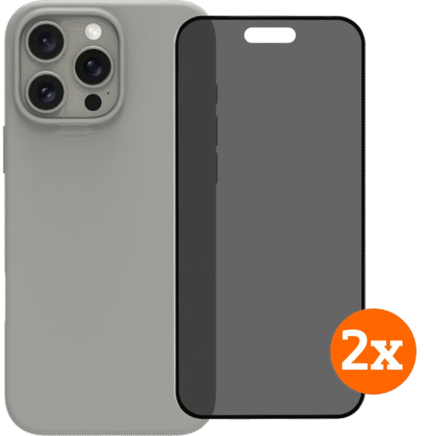 BlueBuilt Back Cover iPhone 16 Pro Max Grijs + Privacy Filter Screenprotector Duo Pack