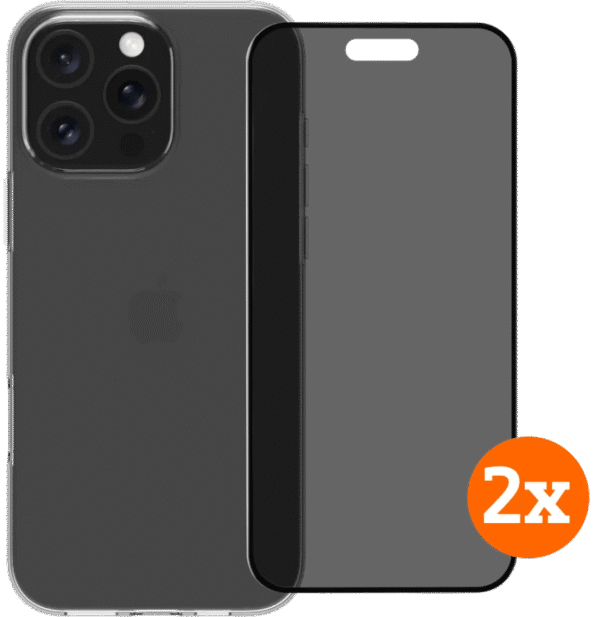 BlueBuilt Back Cover iPhone 16 Pro Max Transparant + Privacy Screenprotector Duo Pack
