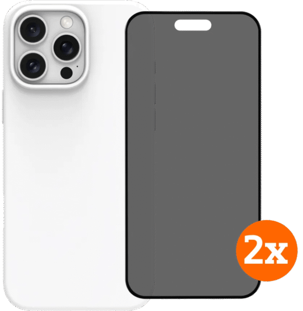 BlueBuilt Back Cover iPhone 16 Pro Max Wit + Privacy Filter Screenprotector Glas Duo Pack