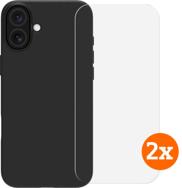 BlueBuilt Back Cover Apple iPhone 16 Plus Zwart + Screenprotector Glas Duo Pack