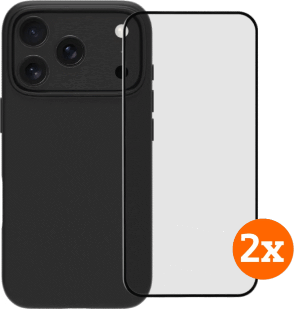 BlueBuilt Back Cover iPhone 17 Pro Zwart + Screenprotector Glas Duo Pack
