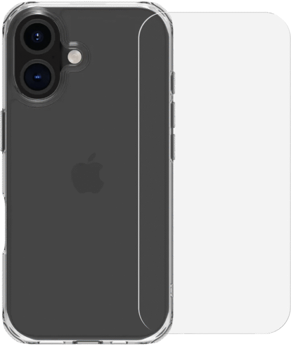 BlueBuilt Protective Back Cover iPhone 16 Transparant + Screenprotector Glas
