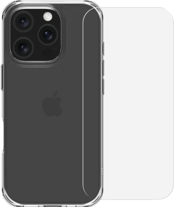 BlueBuilt Protective Back Cover iPhone 16 Pro Transparant + Screenprotector Glas