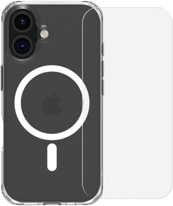 BlueBuilt Protective Back Cover met MagSafe iPhone 16 Transparant + Screenprotector Glas