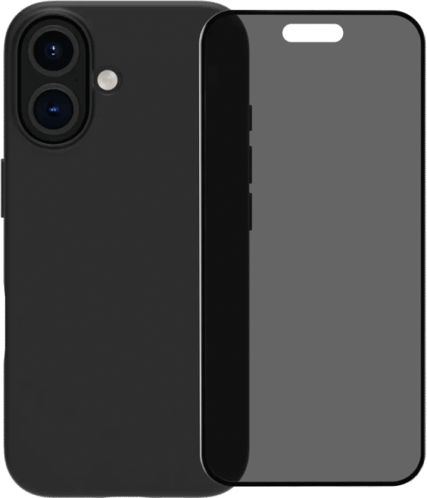BlueBuilt Back Cover iPhone 16 Zwart + Privacy Filter Screenprotector Glas