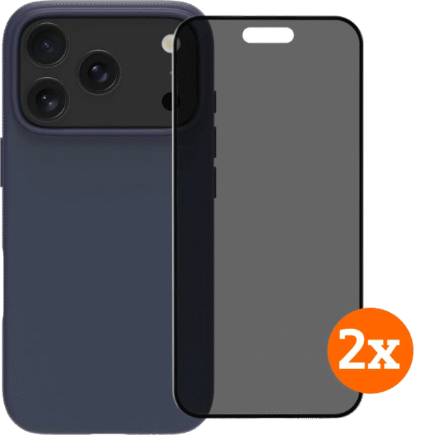 BlueBuilt Protective Cover MagSafe iPhone 17 Pro Blue + Privacy Screenprotector Duo Pack