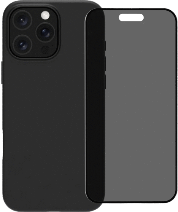 BlueBuilt Back Cover iPhone 16 Pro Zwart + Privacy Filter Screenprotector Glas