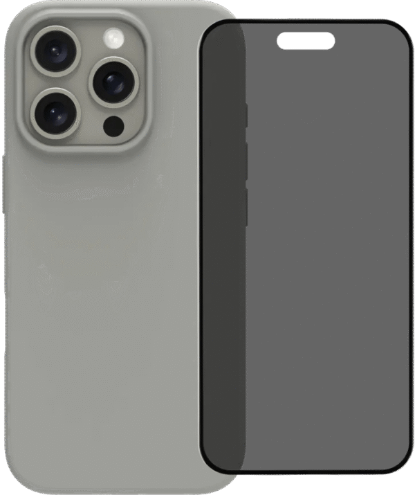 BlueBuilt Back Cover iPhone 16 Pro Grijs + Privacy Filter Screenprotector Glas