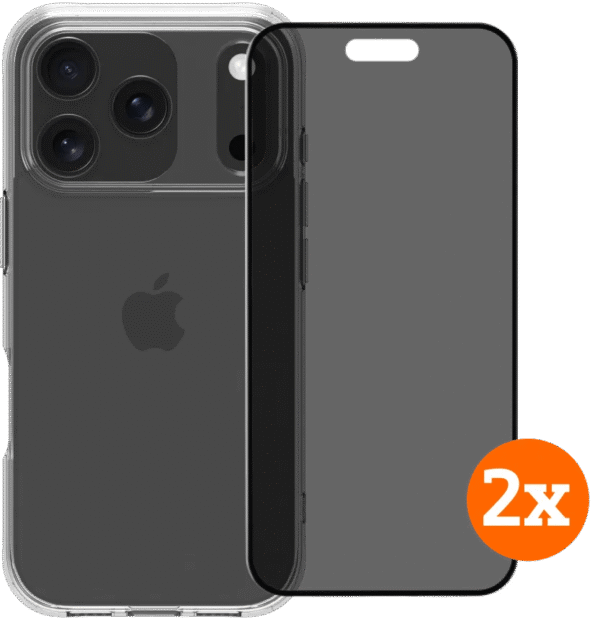 BlueBuilt Protective Cover iPhone 17 Pro Transparant + Privacy Screenprotector Duo Pack