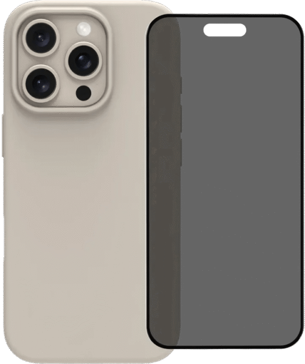 BlueBuilt Back Cover iPhone 16 Pro Beige + Privacy Filter Screenprotector Glas