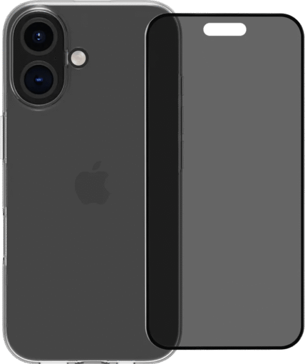 BlueBuilt Back Cover iPhone 16 Transparant + Privacy Filter Screenprotector Glas