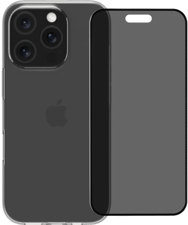 BlueBuilt Back Cover iPhone 16 Pro Transparant + Privacy Filter Screenprotector Glas
