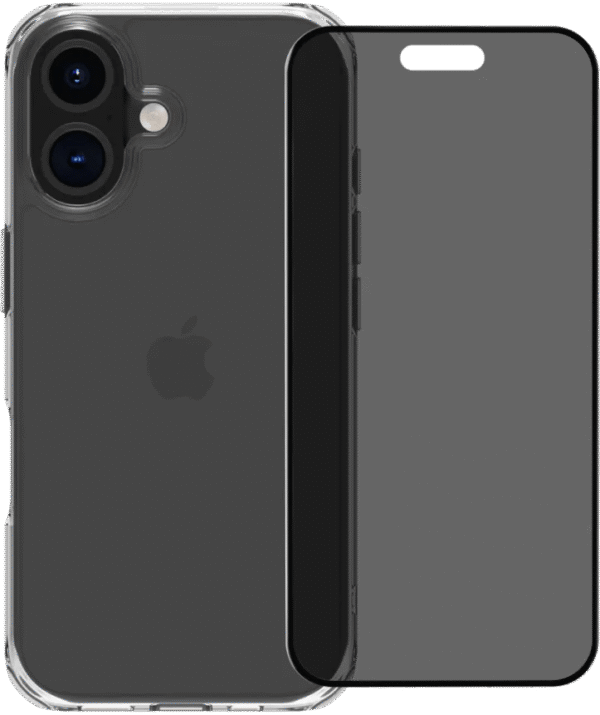 BlueBuilt Protective Back Cover iPhone 16 Transparant + Privacy Screenprotector Glas