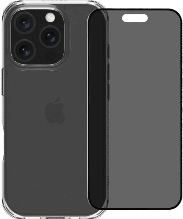 BlueBuilt Protective Back Cover iPhone 16 Pro Transparant + Privacy Screenprotector Glas