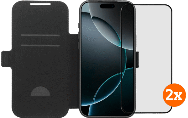 BlueBuilt Apple iPhone 17 Pro Max Book Case Leer Zwart + Screenprotector Duo Pack